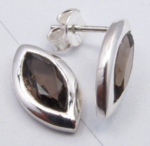 Cercei Argint 925 cu Cuart Fumuriu, 1,5 cm lungime