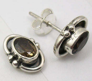 Cercei Argint 925 cu Cuart Fumuriu, 1 cm lungime
