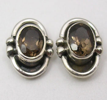 Cercei Argint 925 cu Cuart Fumuriu, 1 cm lungime