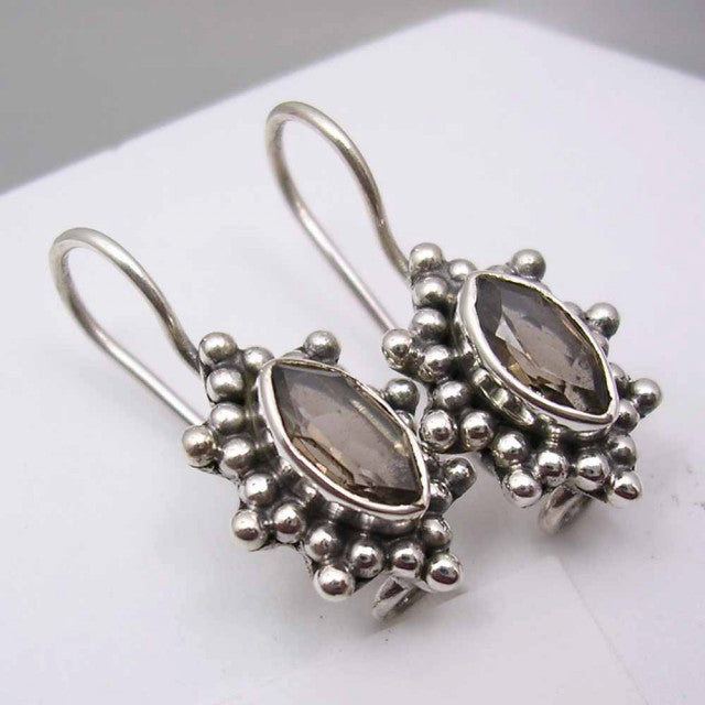 Cercei Argint 925 cu Cuart Fumuriu, 2.3 cm lungime