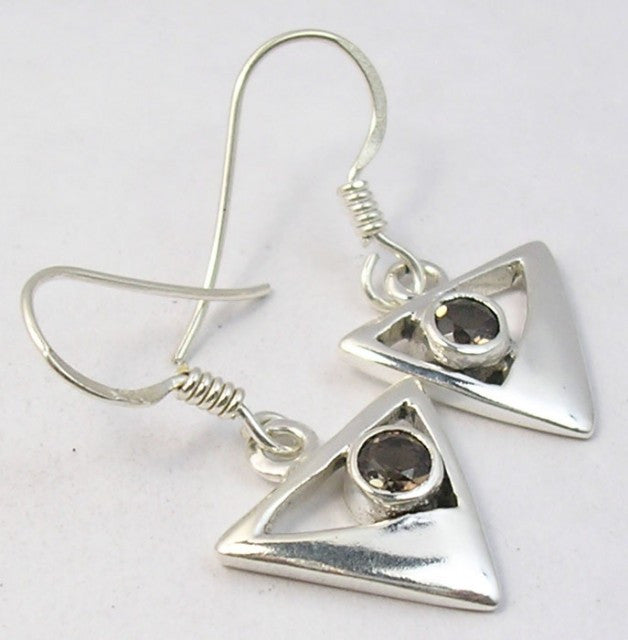 Cercei Argint 925 cu Cuart Fumuriu, 2,9 cm lungime