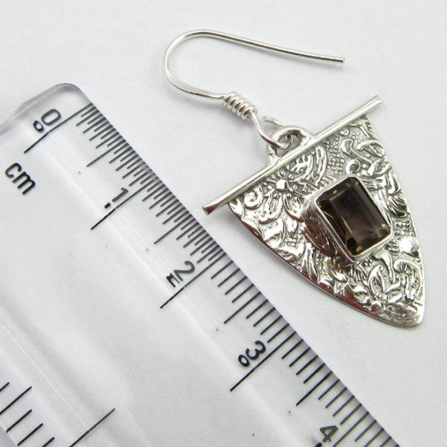 Cercei Argint 925 cu Cuart Fumuriu 3,7 cm lungime