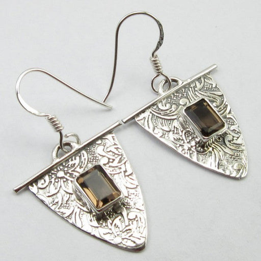 Cercei Argint 925 cu Cuart Fumuriu 3,7 cm lungime