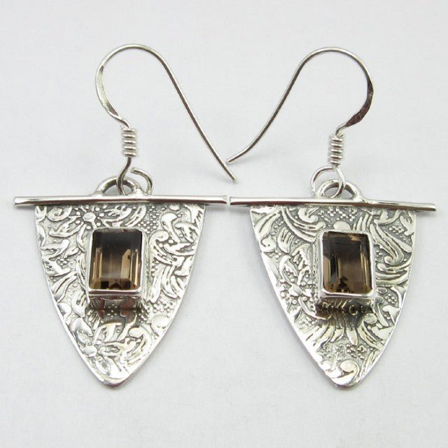 Cercei Argint 925 cu Cuart Fumuriu 3,7 cm lungime