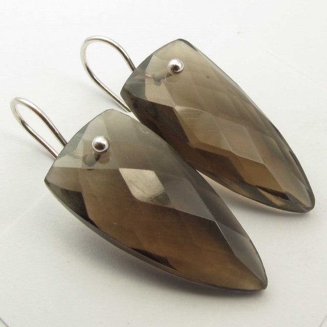 Cercei Argint 925 cu Cuart Fumuriu, 3.7 cm lungime