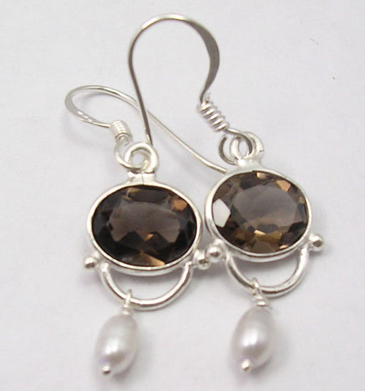 Cercei Argint 925 cu Cuart Fumuriu, 3,9 cm lungime