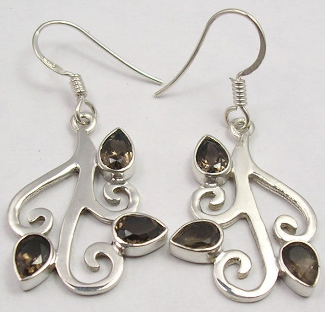 Cercei Argint 925 cu Cuart Fumuriu, 4,1 cm lungime