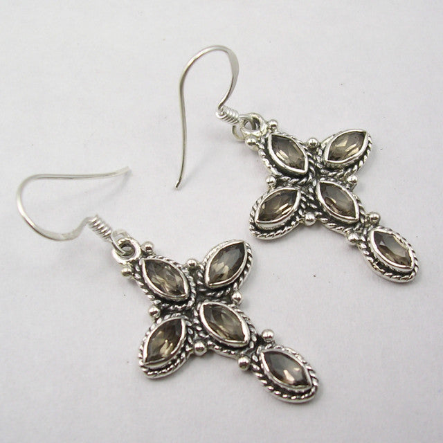 Cercei Argint 925 cu Cuart Fumuriu, 4.3 cm lungime