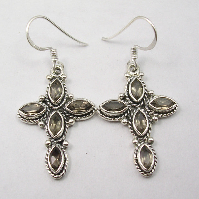 Cercei Argint 925 cu Cuart Fumuriu, 4.3 cm lungime