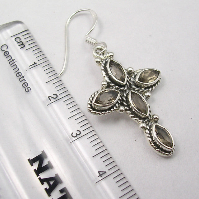 Cercei Argint 925 cu Cuart Fumuriu, 4.3 cm lungime