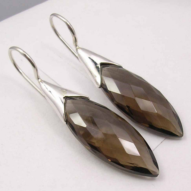 Cercei Argint 925 cu Cuart Fumuriu 4.4 cm lungime