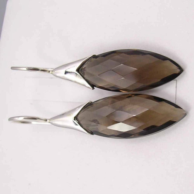 Cercei Argint 925 cu Cuart Fumuriu 4.4 cm lungime