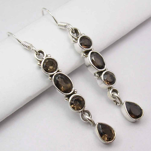 Cercei Argint 925 cu Cuart Fumuriu 4,7 cm lungime