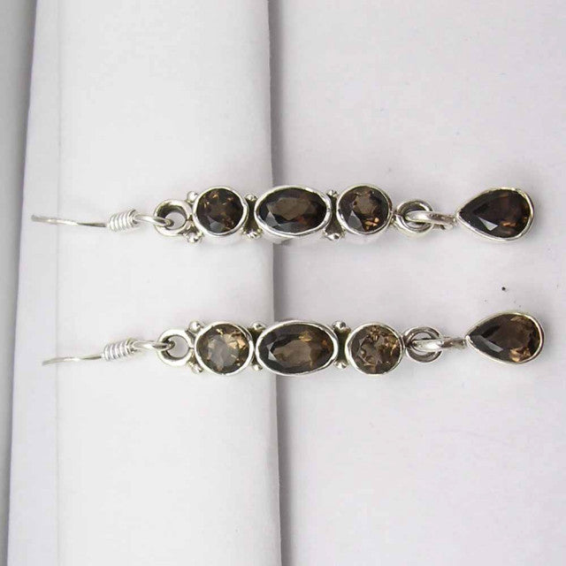 Cercei Argint 925 cu Cuart Fumuriu 4,7 cm lungime