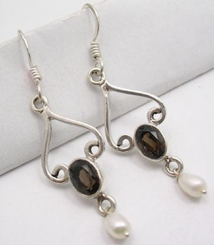 Cercei Argint 925 cu Cuart Fumuriu, 4.8 cm lungime