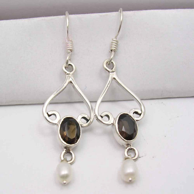 Cercei Argint 925 cu Cuart Fumuriu, 4.8 cm lungime