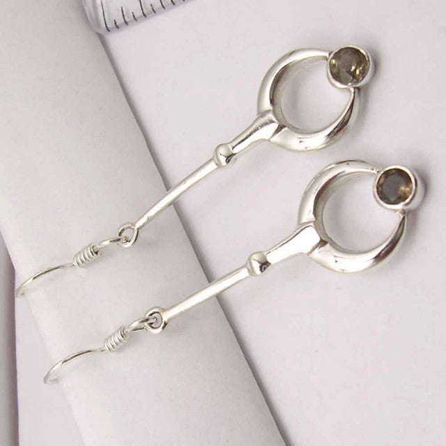 Cercei Argint 925 cu Cuart Fumuriu, 4.8 cm lungime