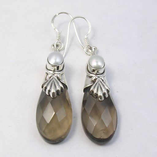 Cercei Argint 925 cu Cuart Fumuriu si Perla FreshWater, 5.4 cm lungime