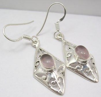 Cercei Argint 925 cu Cuart Roz, 4,2 cm lungime
