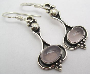 Cercei Argint 925 cu Cuart Roz, 4.2 cm lungime