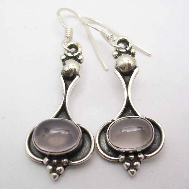 Cercei Argint 925 cu Cuart Roz, 4.2 cm lungime