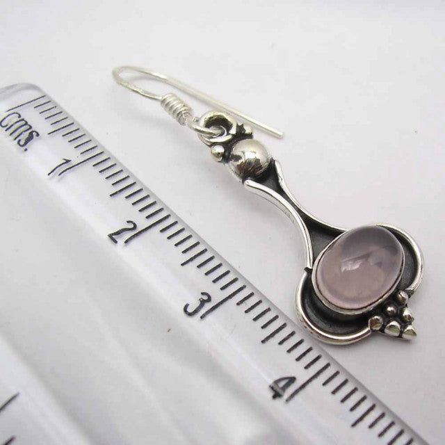 Cercei Argint 925 cu Cuart Roz, 4.2 cm lungime