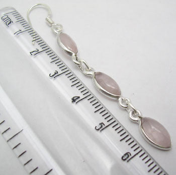 Cercei Argint 925 cu Cuart Roz, 6.6 cm lungime