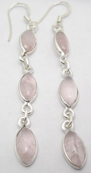 Cercei Argint 925 cu Cuart Roz, 6.6 cm lungime