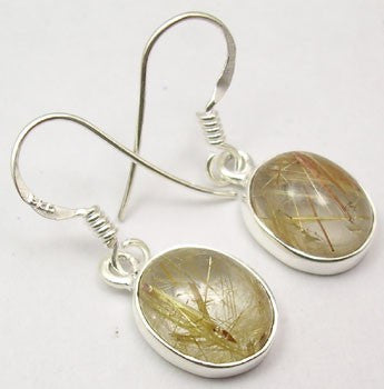 Cercei Argint 925 cu Piatra Cuart Rutilat  , 2.8 cm lungime