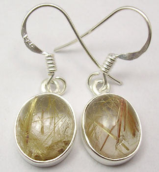 Cercei Argint 925 cu Piatra Cuart Rutilat  , 2.8 cm lungime