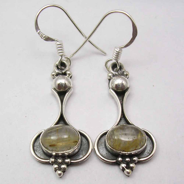 Cercei Argint 925 cu Piatra Cuart Rutilat , 4.2 cm lungime