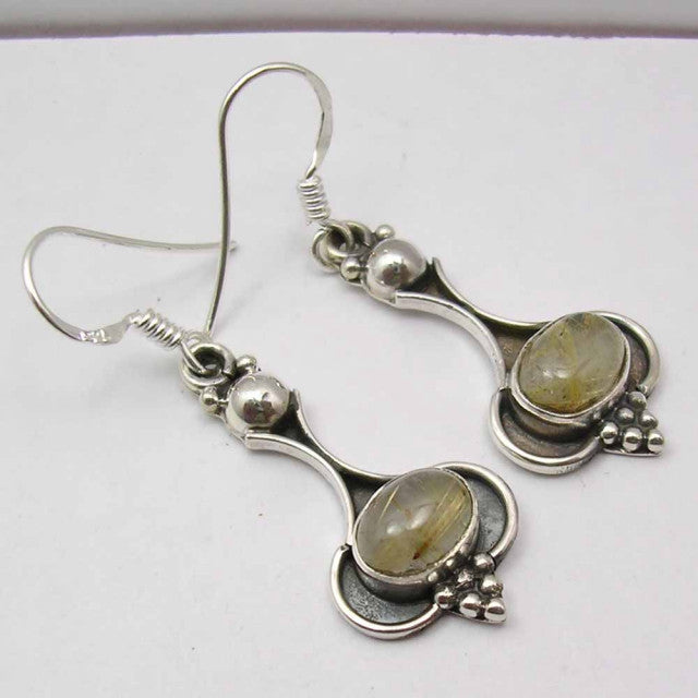 Cercei Argint 925 cu Piatra Cuart Rutilat , 4.2 cm lungime