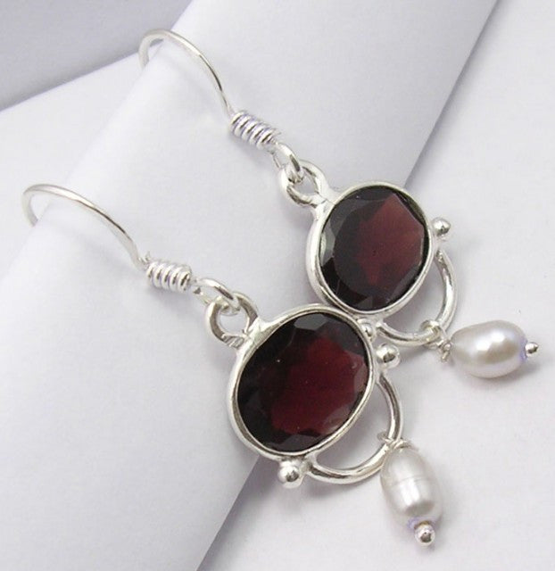 Cercei Argint 925 cu Garnet, 3.9 cm lungime