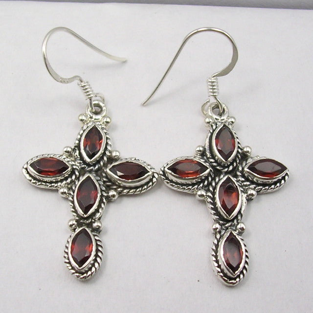 Cercei Argint 925 cu Garnet, 4.3 cm lungime