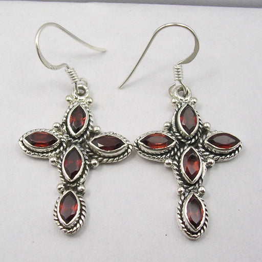 Cercei Argint 925 cu Garnet, 4.3 cm lungime