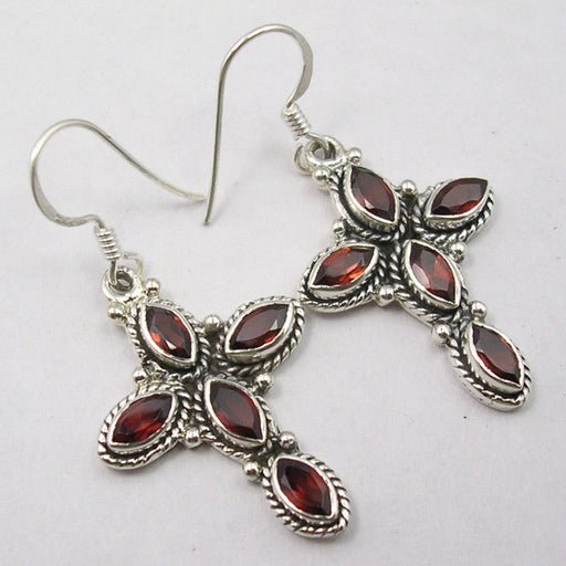 Cercei Argint 925 cu Garnet, 4.3 cm lungime