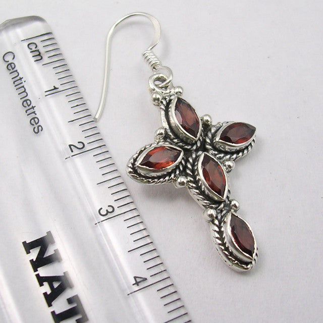 Cercei Argint 925 cu Garnet, 4.3 cm lungime