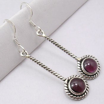 Cercei Argint 925 cu Garnet, 4.6 cm lungime