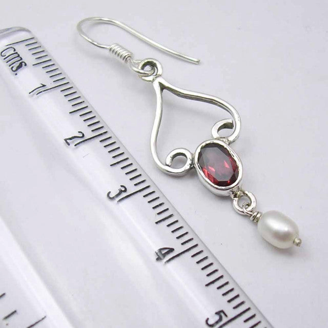 Cercei Argint 925 cu Garnet, 4.8 cm lungime