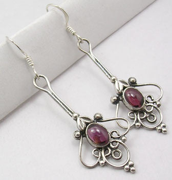 Cercei Argint 925 cu Garnet, 5.4 cm lungime