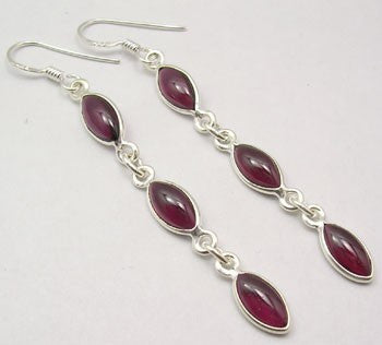 Cercei Argint 925 cu Garnet, 6,6 cm lungime