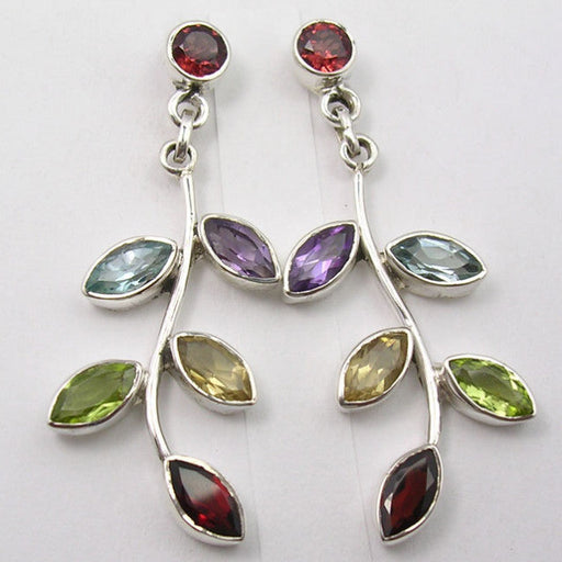 Cercei Argint 925 cu Garnet, Ametist, Citrin, Peridot, Topaz Albastru,4.6 cm lungime