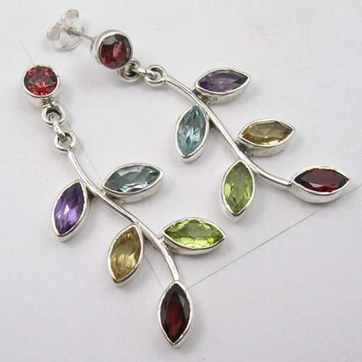 Cercei Argint 925 cu Garnet, Ametist, Citrin, Peridot, Topaz Albastru,4.6 cm lungime