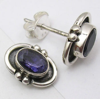 Cercei Argint 925 cu Iolit, 1 cm lungime