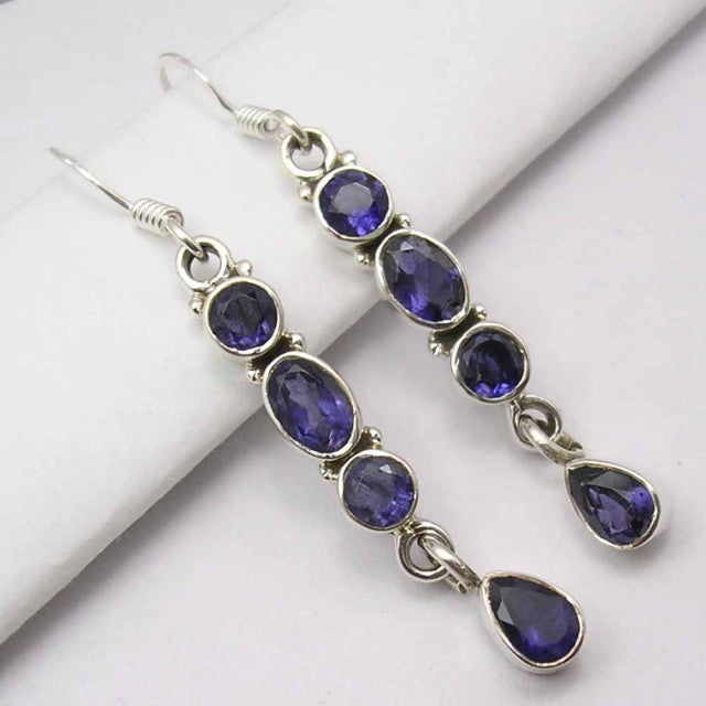 Cercei Argint 925 cu Iolit 4,7 cm lungime