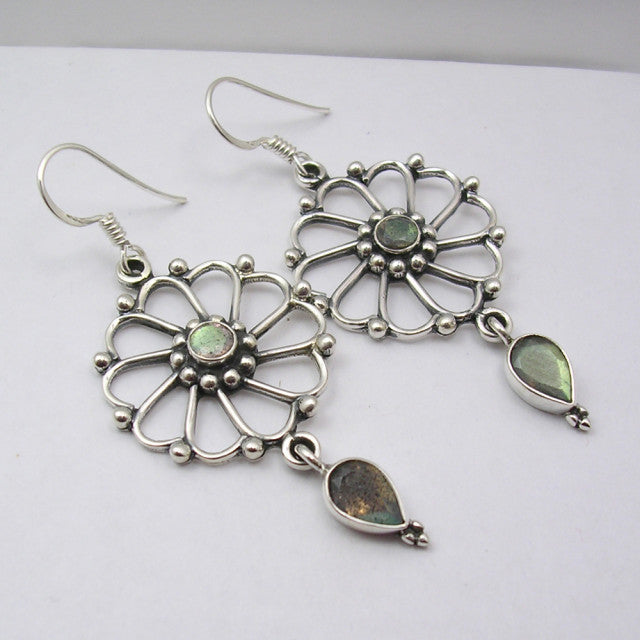 Cercei Argint 925 cu Labradorit, 3.5 cm lungime