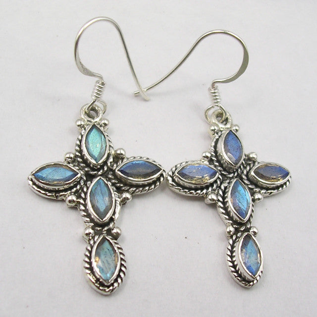 Cercei Argint 925 cu Labradorit, 4.3 cm lungime