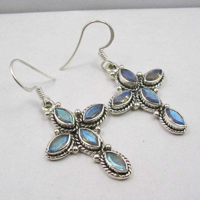 Cercei Argint 925 cu Labradorit, 4.3 cm lungime