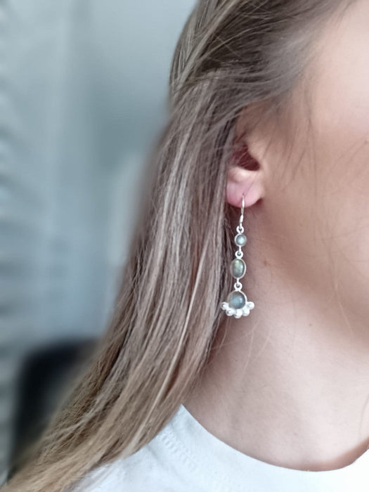 Cercei Argint 925 cu Labradorit, 5.5 cm lungime