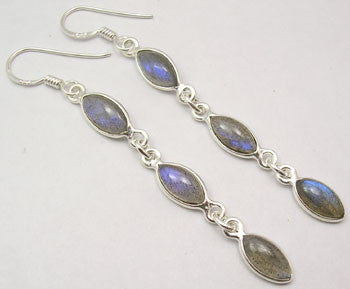 Cercei Argint 925 cu Labradorite, 6.6 cm lungime